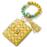 American Flag Baseball Softball Wooden Beads Keychain Card Bag Silicone Beads Hand Chain Keychain PU Tassel Card Bag