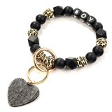 Love black leopard print silicone bead bracelet keychain MAMA letter bag pendant