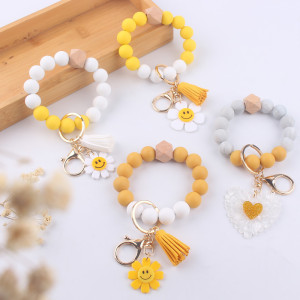 Sunflower Love Keychain Pendant Beaded Tassel Silicone Bracelet
