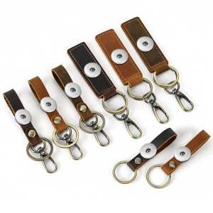 Genuine leather keychain car keyring small gift home keyring fit  20MM Snaps button jewelry wholesale
