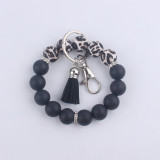 Silicone wrist keychain leather small tassel printed leopard print beaded bracelet