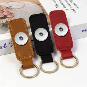Genuine leather keychain car keyring small gift home keyring fit  20MM Snaps button jewelry wholesale