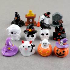 3D Halloween resin accessories pumpkin ghost mummy magic hat skull head micro landscape small decoration  Resin snap button charms
