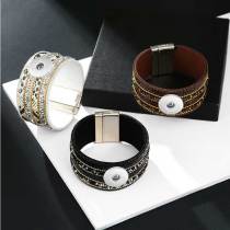 Leopard print Bohemian hand woven leather bracelet fit 20MM Snaps button jewelry wholesale