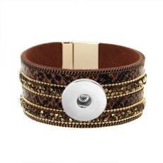 Leopard print Bohemian hand woven leather bracelet fit 20MM Snaps button jewelry wholesale