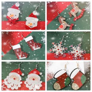 Christmas Santa Claus Socks Snowman Acrylic Earrings