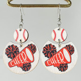 Sports Earrings Cheerleading Team Multicolor Baseball Geometric Wood Printed Refueling Earrings