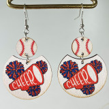 Sports Earrings Cheerleading Team Multicolor Baseball Geometric Wood Printed Refueling Earrings