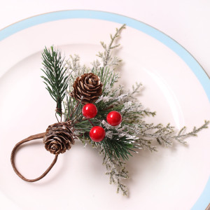 Christmas Cedar Red Fruit Champagne Bottle Decoration Christmas Tree Party Hotel Decoration Napkin Ring