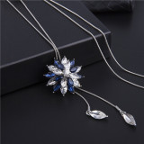 Crystal Diamond Snowflake Long Necklace