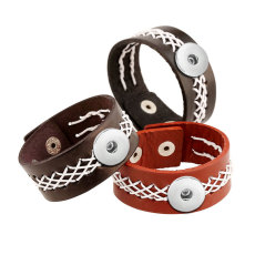 Woven Wide Leather Bracelet Punk Vintage Bracelet fit 20MM Snaps button jewelry wholesale