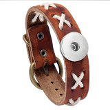 Vintage punk hemp rope woven cowhide bracelet fit 20MM Snaps button jewelry wholesale