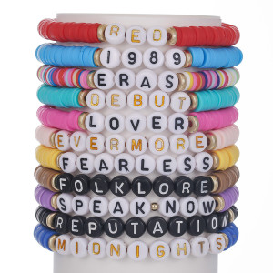 Taylor Swift Fan Colorful Soft Clay Bracelet English Name Bracelet Set