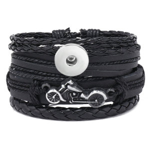 Handwoven leather motorcycle riding leather bracelet fit 20MM Snaps button jewelry wholesale