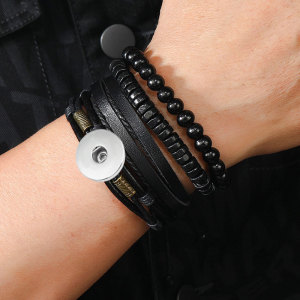 Hand woven multi-layer leather bracelet fit 20MM Snaps button jewelry wholesale