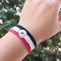 American Flag Color Cotton Woven Colorful Bracelet fit  20MM Snaps button  wholesale