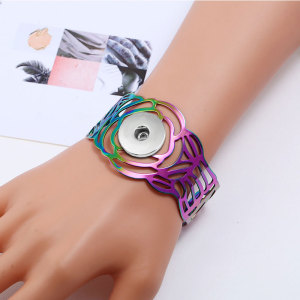 Carved Colorful Bracelet Wide Faced Hollow Metal Rose Open Arm Ring Bracelet fit 20MM Snaps button jewelry wholesale