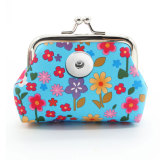 PU leather small flower wallet, printed small handbag, coin bag fit 20MM Snaps button jewelry wholesale