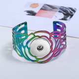 Carved Colorful Bracelet Wide Faced Hollow Metal Rose Open Arm Ring Bracelet fit 20MM Snaps button jewelry wholesale