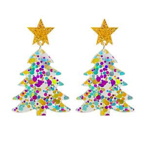 Christmas atmosphere earrings Christmas tree glitter colorful acrylic earrings