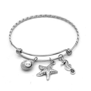 Alloy Seahorse Starfish Shell Pearl Adjustable Bracelet