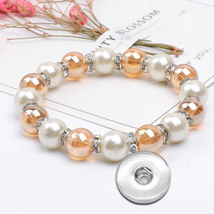 Coral Pearl Christmas Crystal Elastic Bracelet fit  20MM Snaps button  wholesale