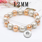 Coral Pearl Crystal Elastic Bracelet fit  12MM Snaps button  wholesale