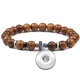 Red Pine Stone Tiger Eye Stone Volcano Stone Natural Stone Cross Elastic Bracelet fit  20MM Snaps button  wholesale