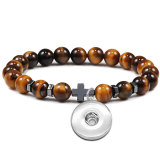 Red Pine Stone Tiger Eye Stone Volcano Stone Natural Stone Cross Elastic Bracelet fit  20MM Snaps button  wholesale