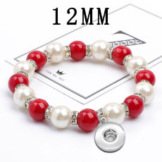 Coral Pearl Crystal Elastic Bracelet fit  12MM Snaps button  wholesale