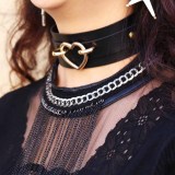 Punk necklace Double Layer PU Leather Love necklace