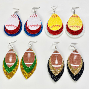 Team Color Cheerleading Football Baseball Softball Leather Earrings