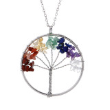 Natural Crushed Stone Crystal Tree of Life Necklace Colorful Natural Stone