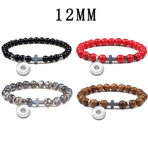 Red Pine Stone Tiger Eye Stone Volcano Stone Natural Stone Cross Elastic Bracelet fit  12MM Snaps button  wholesale