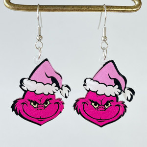 Pink Christmas Santa Claus Christmas Tree Rugby Lightning Acrylic Earrings