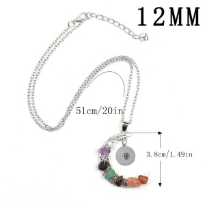 Handmade Colorful Stone Crystal Amethyst Moon Pendant Necklace fit 12MM Snaps button jewelry wholesale