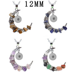 Handmade Colorful Stone Crystal Amethyst Moon Pendant Necklace fit 12MM Snaps button jewelry wholesale