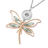 Alloy accessories hollowed out diamond multicolored dragonfly necklace fit 20MM Snaps button jewelry wholesale