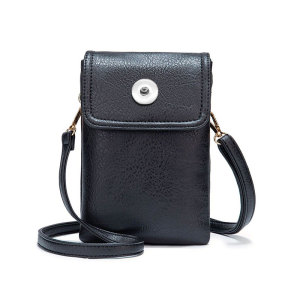 Leather mobile phone crossbody bag texture small wallet with adjustable shoulder straps fit 20MM Snaps button jewelry wholesale