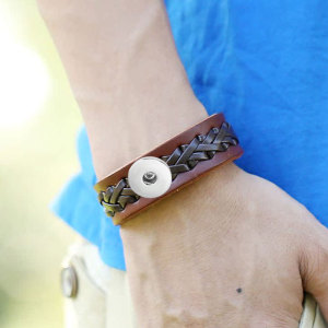 Vintage woven leather bracelet Genuine leather fit 20MM Snaps button jewelry wholesale