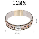 Leather horse hair magnetic buckle with diamond bracelet fit 12MM Snaps button jewelry wholesale
