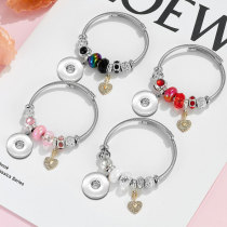 Stainless Steel Valentine's Day Love Beaded Bracelet with Adjustable Opening fit 20MM  Snaps button jewelry wholesale