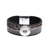 Leather horse hair magnetic buckle with diamond bracelet fit 20MM Snaps button jewelry wholesale