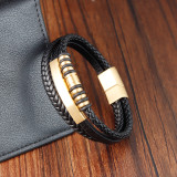 21CM Stainless steel genuine leather woven leather bracelet