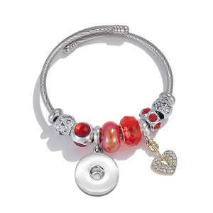 Stainless Steel Valentine's Day Love Beaded Bracelet with Adjustable Opening fit 20MM  Snaps button jewelry wholesale