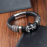 21CM Stainless steel genuine leather woven leather bracelet