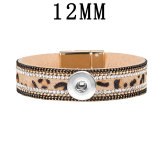Leather horse hair magnetic buckle with diamond bracelet fit 12MM Snaps button jewelry wholesale