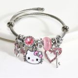 Stainless Steel KT Cat Cute Cat Beaded Open Bracelet