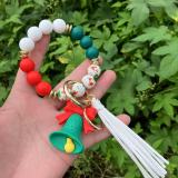 Silicone Christmas bracelet keychain Santa Claus socks beaded bracelet tassel pendant keychain