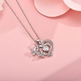 Valentine's Day Fashion Love Butterfly Rhinestone Love You Simple Necklace Alloy Pendant Necklace